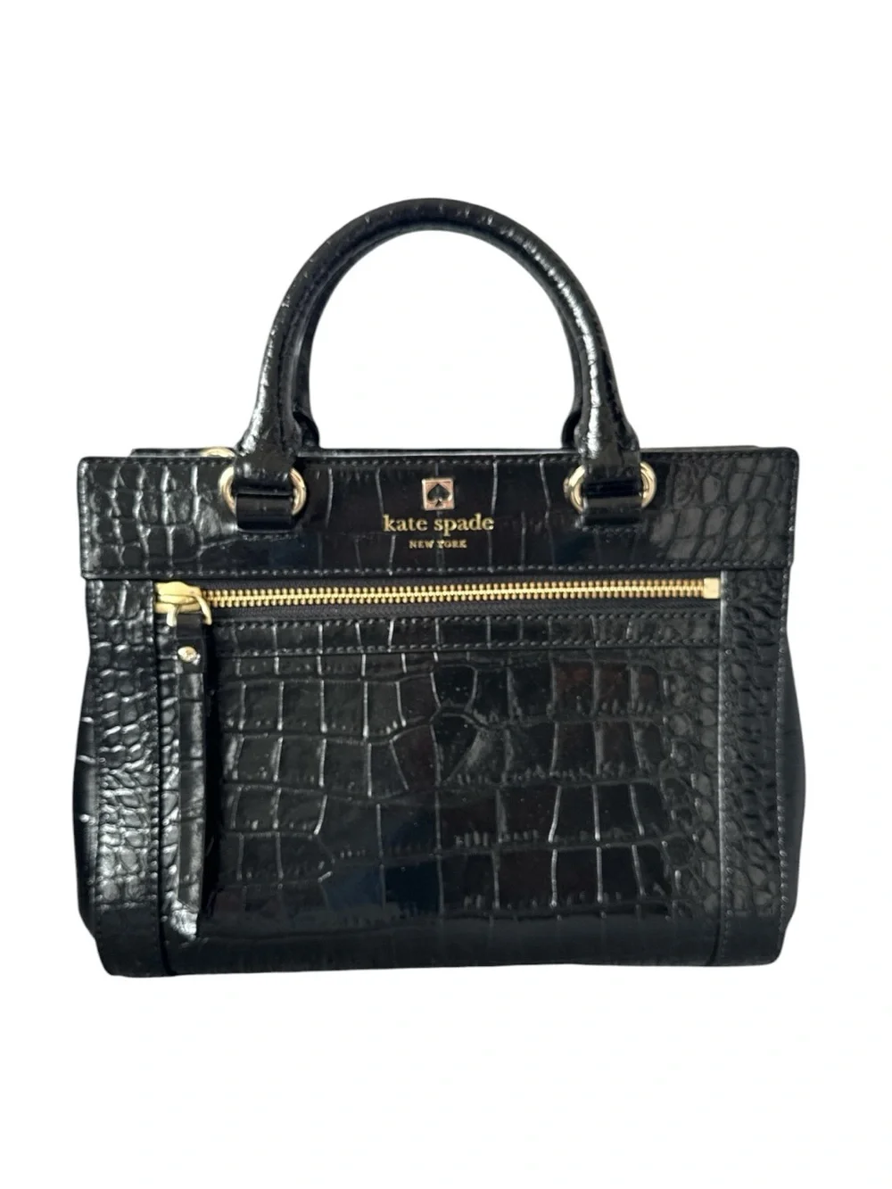 Kate Spade New York Perri Lane Croco Mini Romy Satchel Crossbody Black Leather